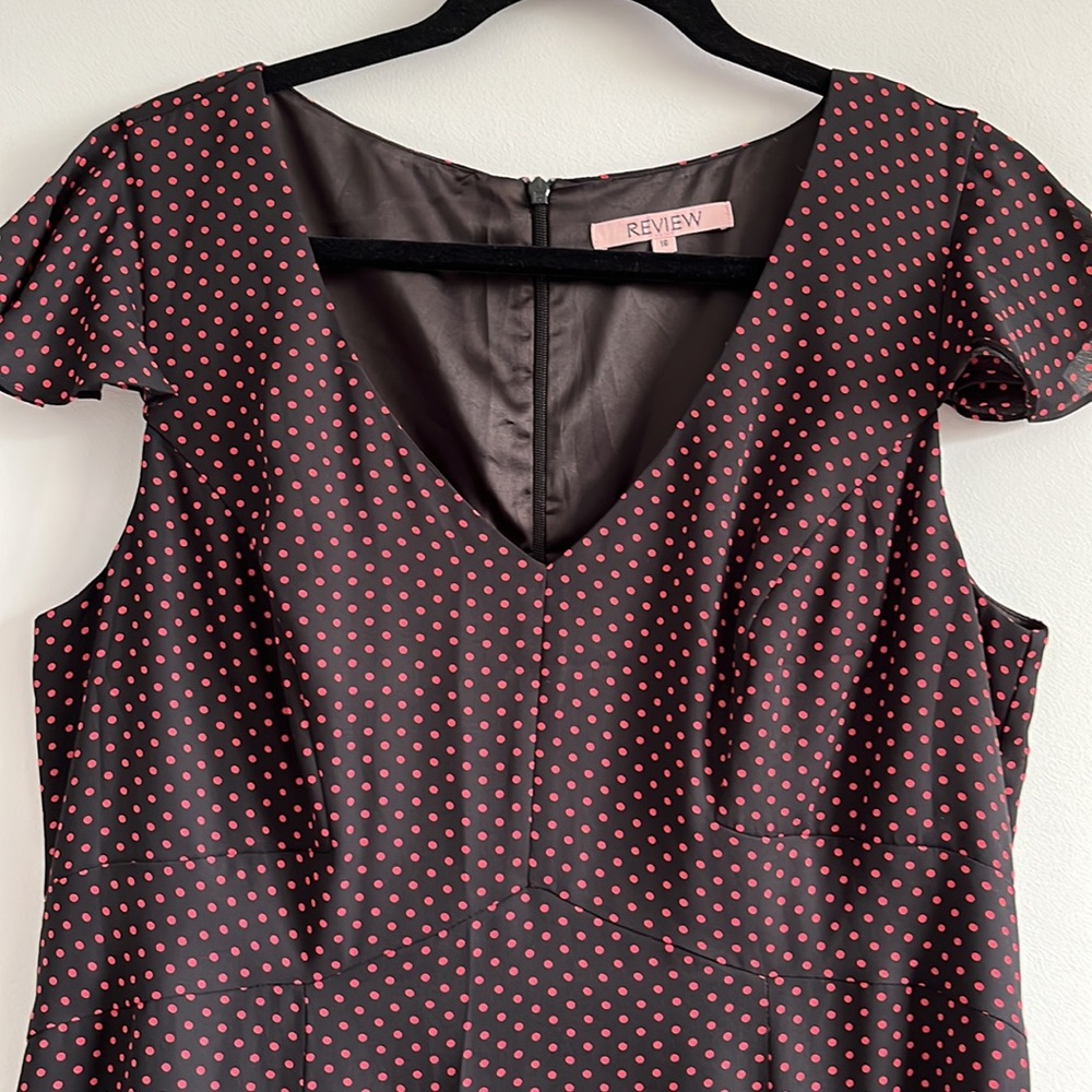 REVIEW Polka Dot Midi Dress. Black and Pink Colours, Fit and Flared. - Picture 8 of 9